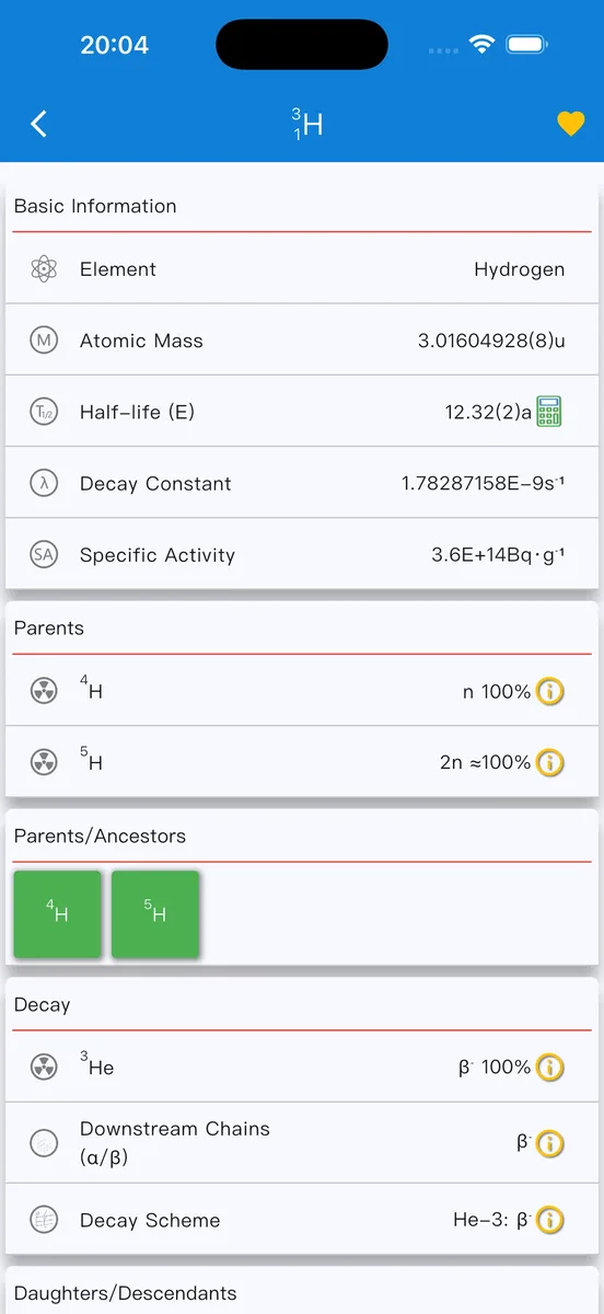 Nuclides app screen