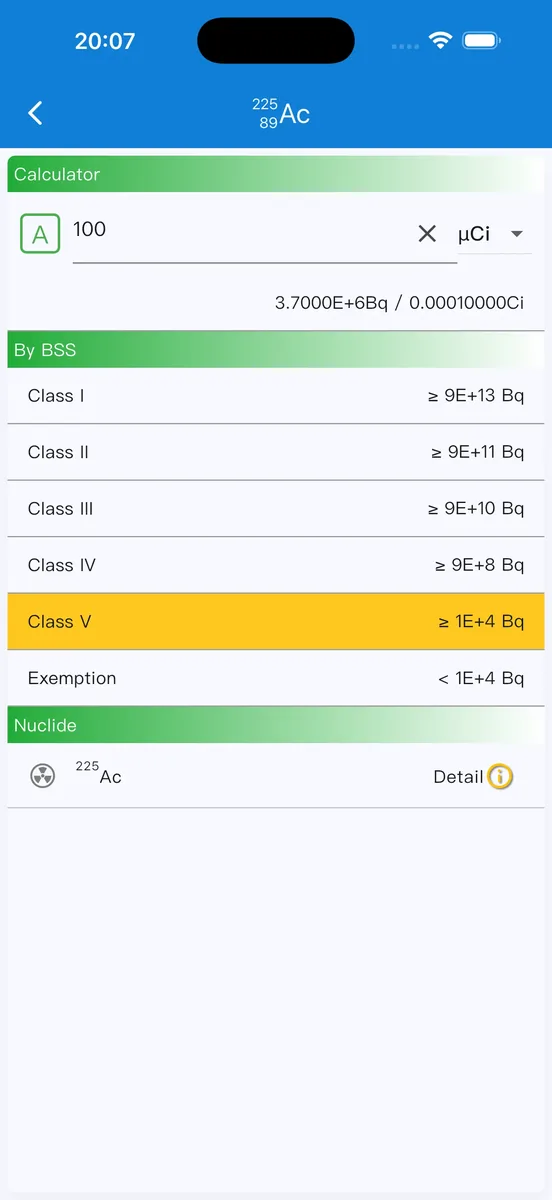 Nuclides app screen