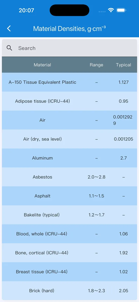 Nuclides app screen