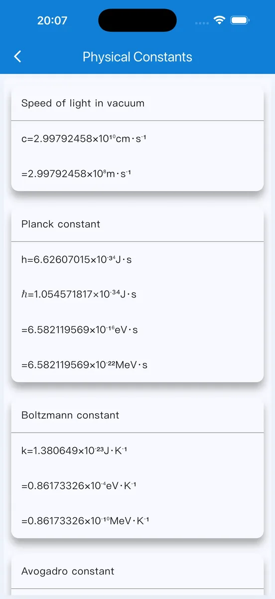 Nuclides app screen